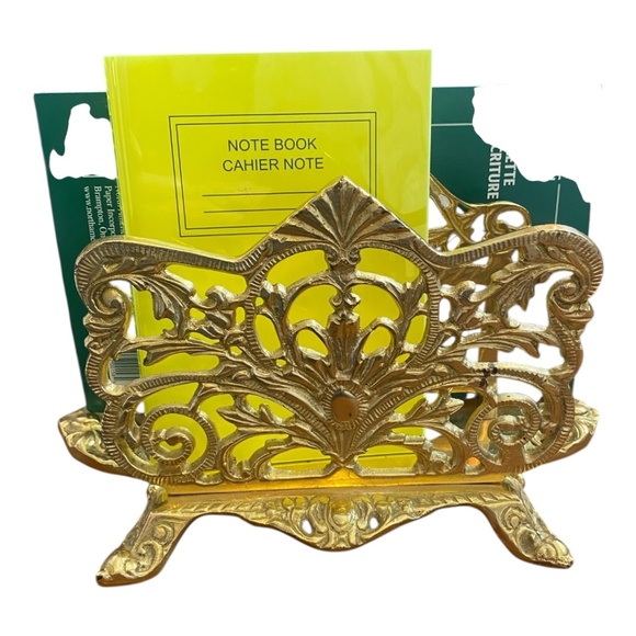 Vintage Brass footed ornate napkin/letter holder, desk organizer - Picture 9 of 16
